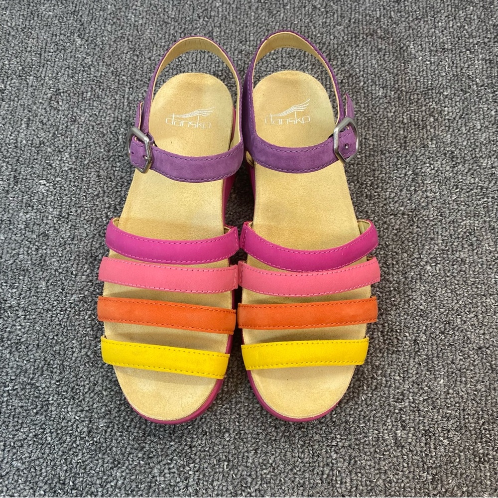 Dansko Roxie Women's Sandals Rainbow Milled Nubuck Strappy Comfort Vibrant 37 - Picture 3 of 10